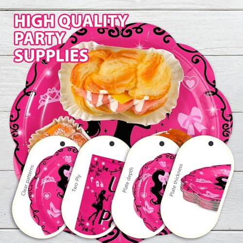 168 Pcs Hot Pink Birthday Party Plates Napkins Cups and Forks - Grencian