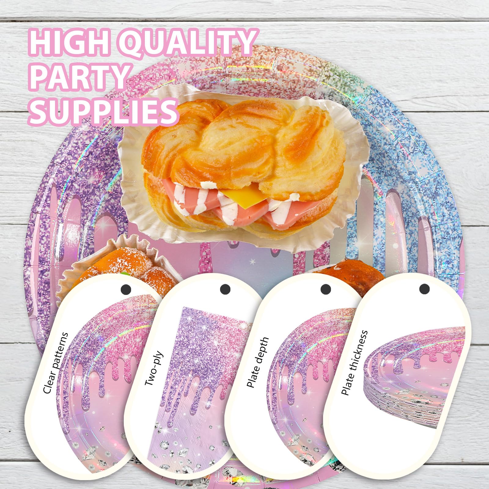 168 Pcs Iridescent Birthday Party Plates Napkins Cups and Forks - Grencian