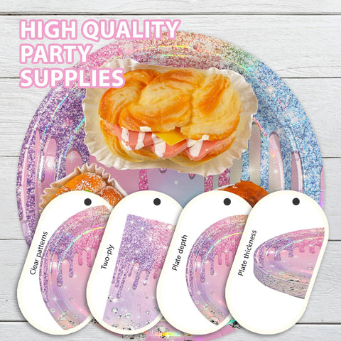 168 Pcs Iridescent Birthday Party Plates Napkins Cups and Forks - Grencian