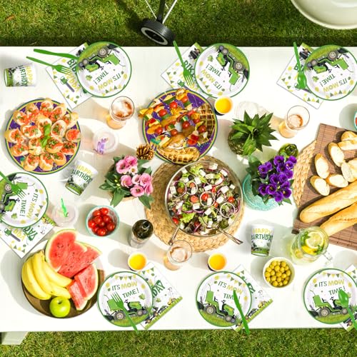 168 Pcs Lawnmower Birthday Party Plates Napkins Cups and Forks - Grencian