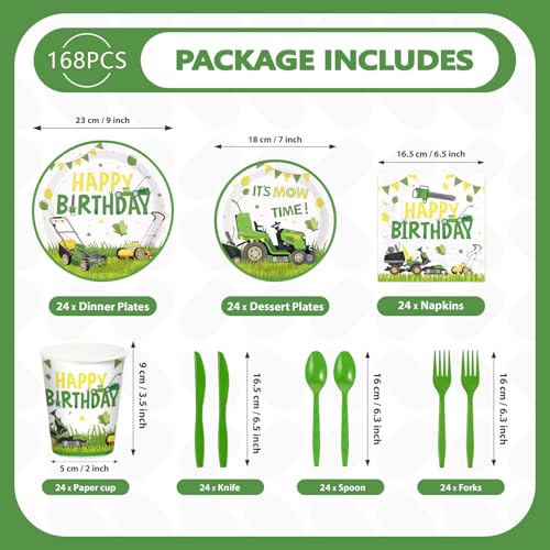 168 Pcs Lawnmower Birthday Party Plates Napkins Cups and Forks - Grencian