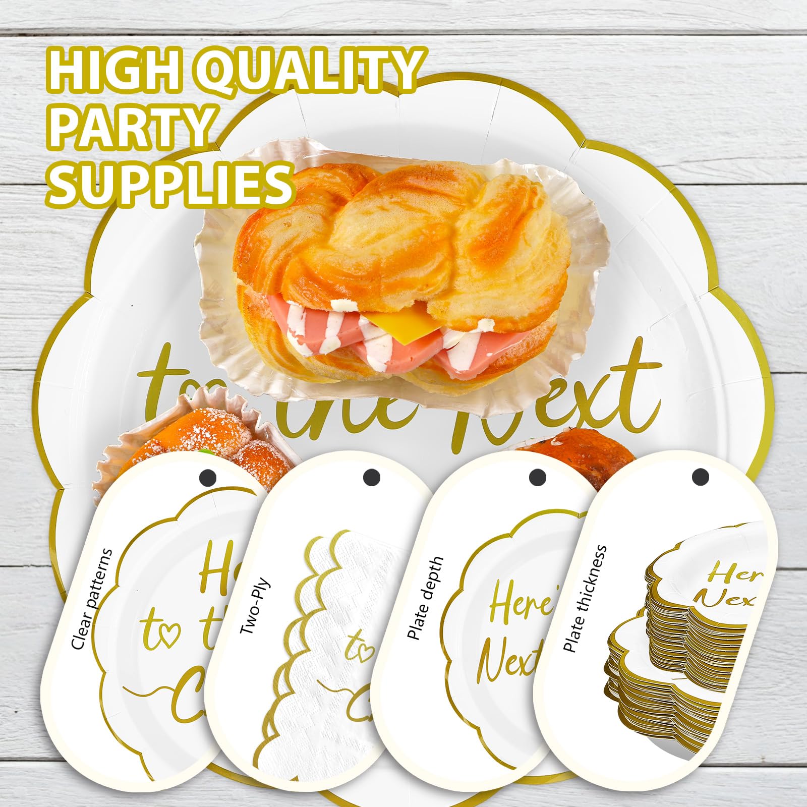 168 Pcs Next Chapter Party Scalloped Plates Napkins Cups and Forks - Grencian