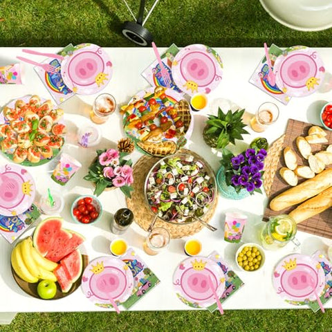 168 Pcs Pig Birthday Party Plates Napkins Cups and Forks - Grencian