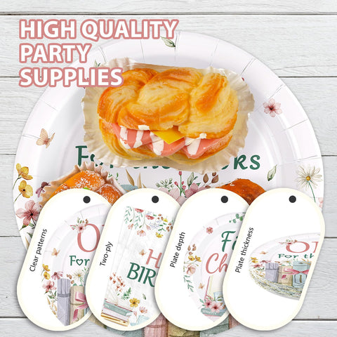 168 Pcs Pink Book 1st Birthday Party Plates Napkins Cups and Forks
