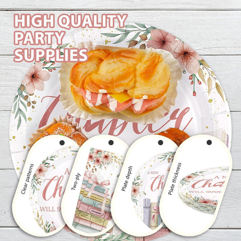 168 Pcs Pink Book Baby Shower Party Plates Napkins Cups and Forks