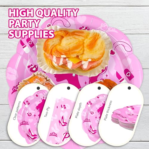 168 Pcs Pink Girl Party Plates Napkins Cups and Forks - Grencian