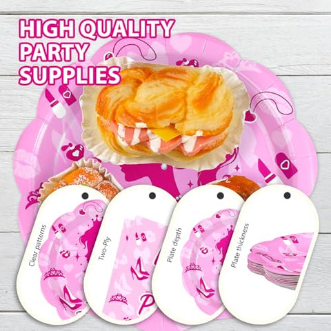 168 Pcs Pink Girl Party Plates Napkins Cups and Forks - Grencian