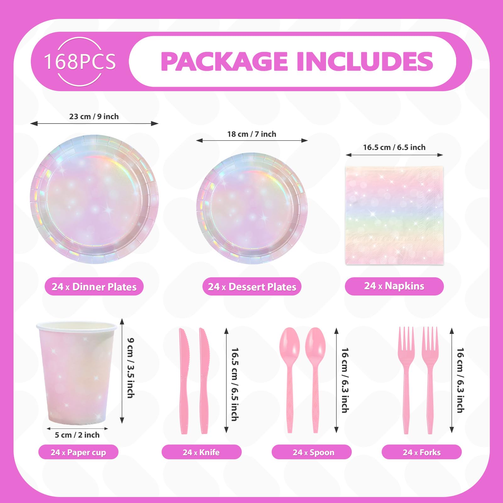 168 Pcs Pink Pastel Party Plates Napkins Cups and Forks - Grencian