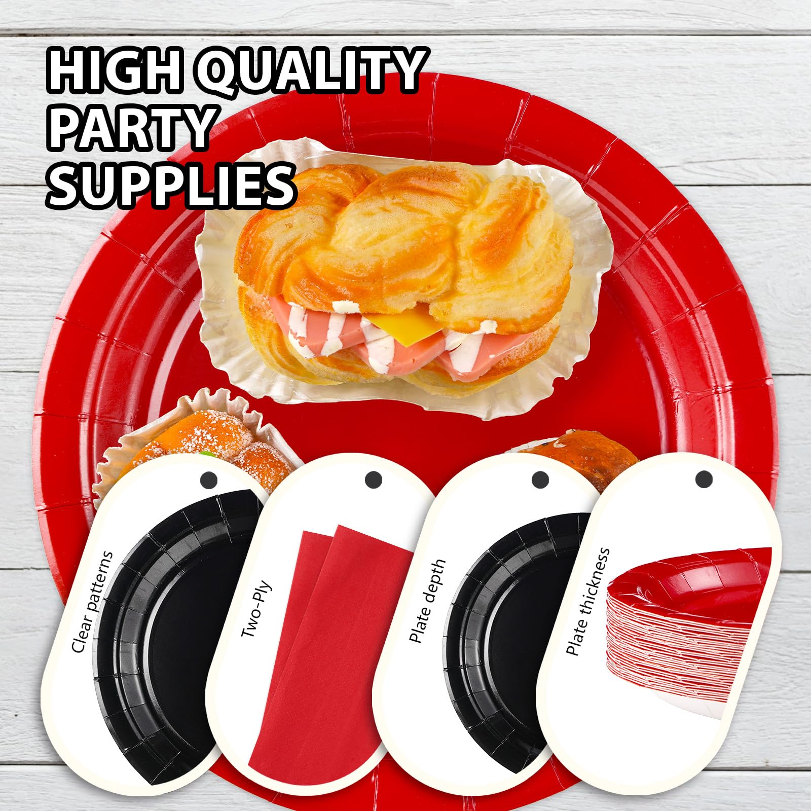168 Pcs Red and Black Party Plates Napkins Cups and Forks - Grencian