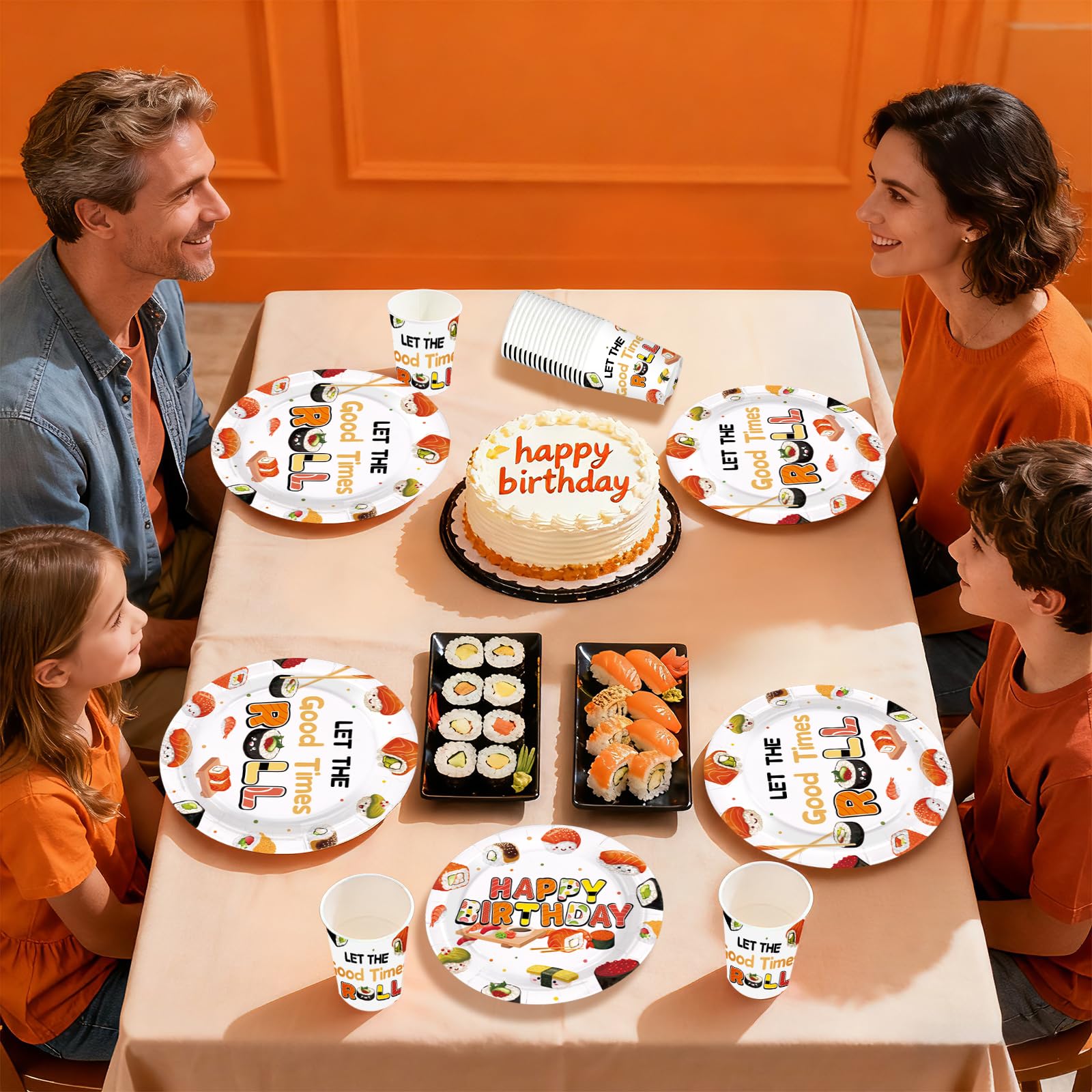 168 Pcs Sushi Birthday Party Plates Napkins Cups and Forks - Grencian