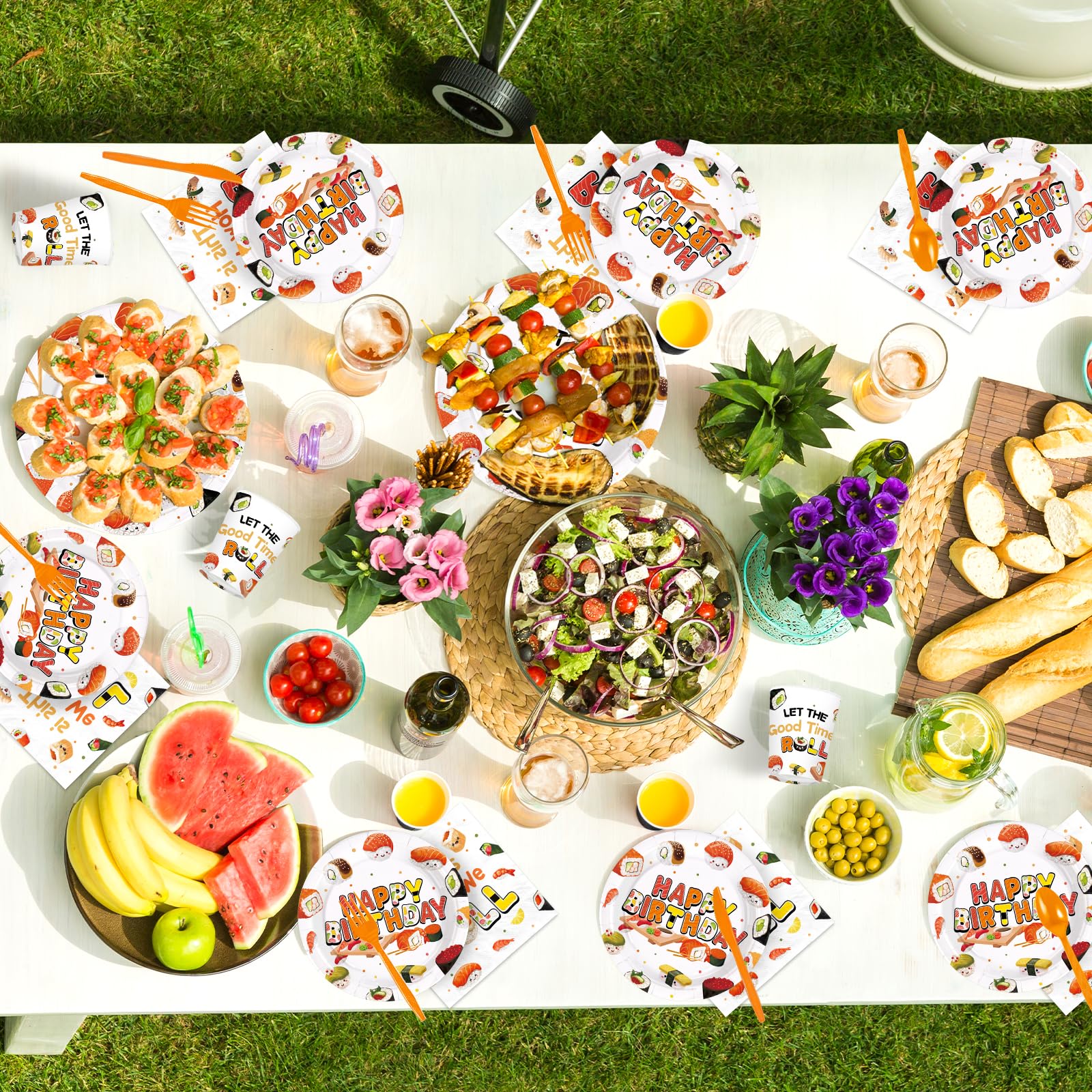 168 Pcs Sushi Birthday Party Plates Napkins Cups and Forks - Grencian