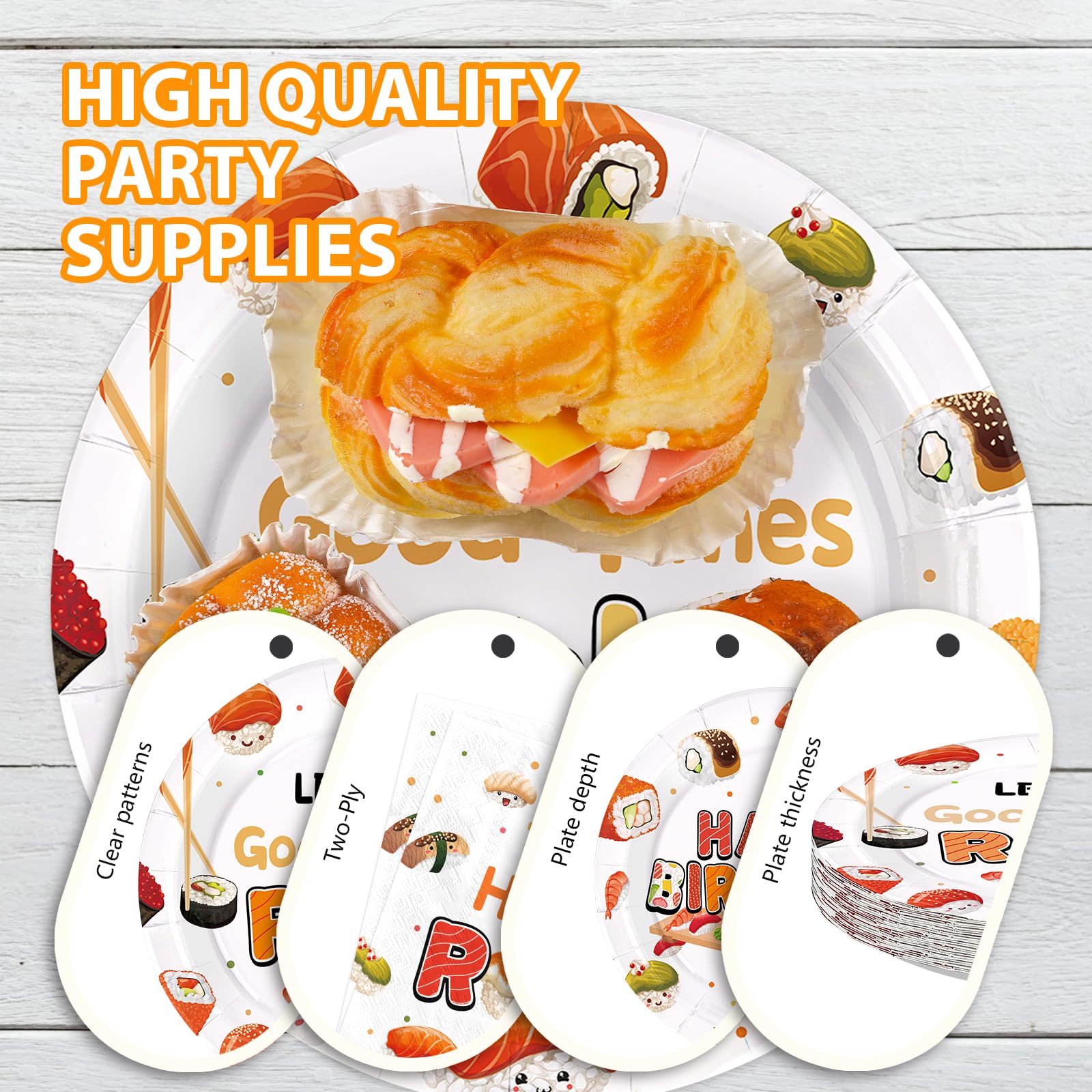 168 Pcs Sushi Birthday Party Plates Napkins Cups and Forks - Grencian