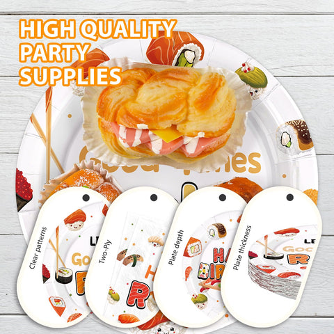 168 Pcs Sushi Birthday Party Plates Napkins Cups and Forks - Grencian