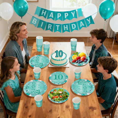 168 Pcs Teal 10th Birthday Party Plates Napkins Cups and Forks