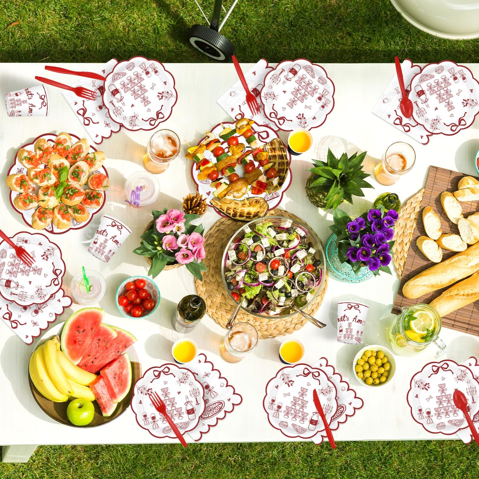 168 Pcs That's Amore Party Scalloped Plates Napkins Cups and Forks - Grencian