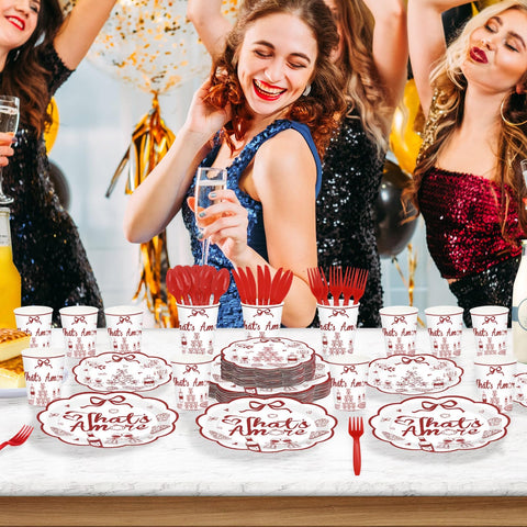 168 Pcs That's Amore Party Scalloped Plates Napkins Cups and Forks - Grencian