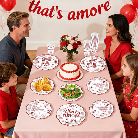 168 Pcs That's Amore Party Scalloped Plates Napkins Cups and Forks - Grencian