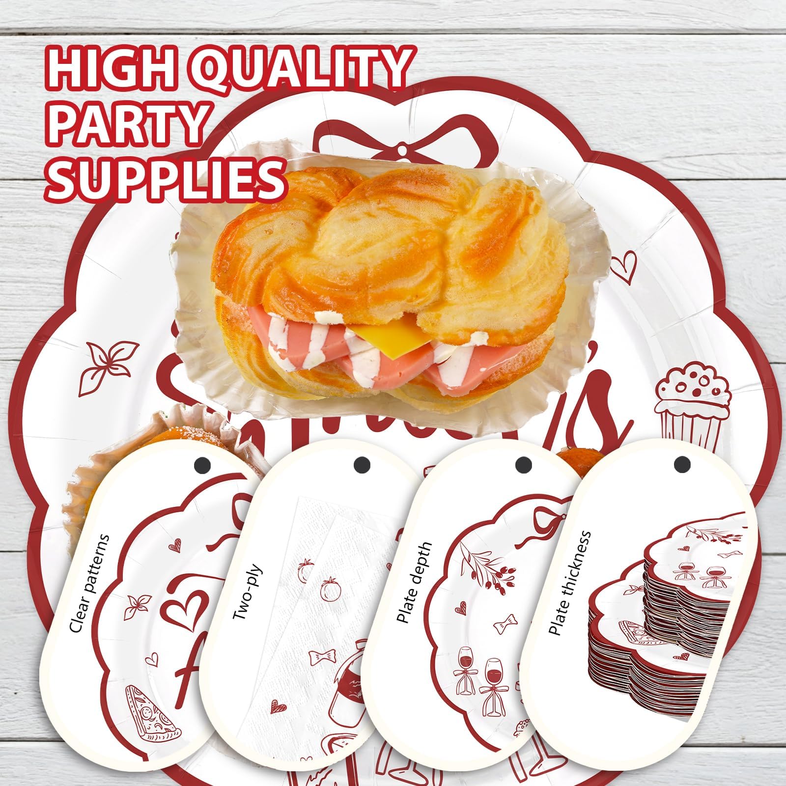 168 Pcs That's Amore Party Scalloped Plates Napkins Cups and Forks - Grencian