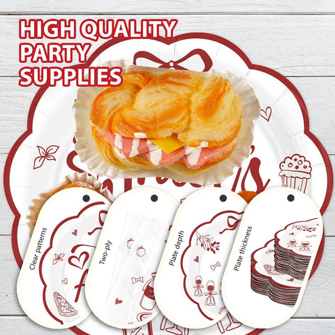 168 Pcs That's Amore Party Scalloped Plates Napkins Cups and Forks - Grencian