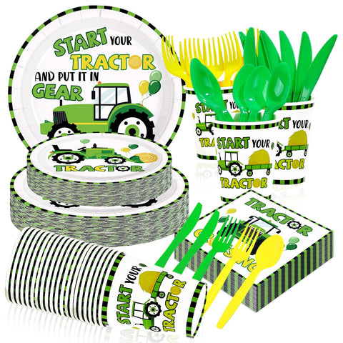 168 Pcs Tractor Birthday Party Plates Napkins Cups and Forks - Grencian