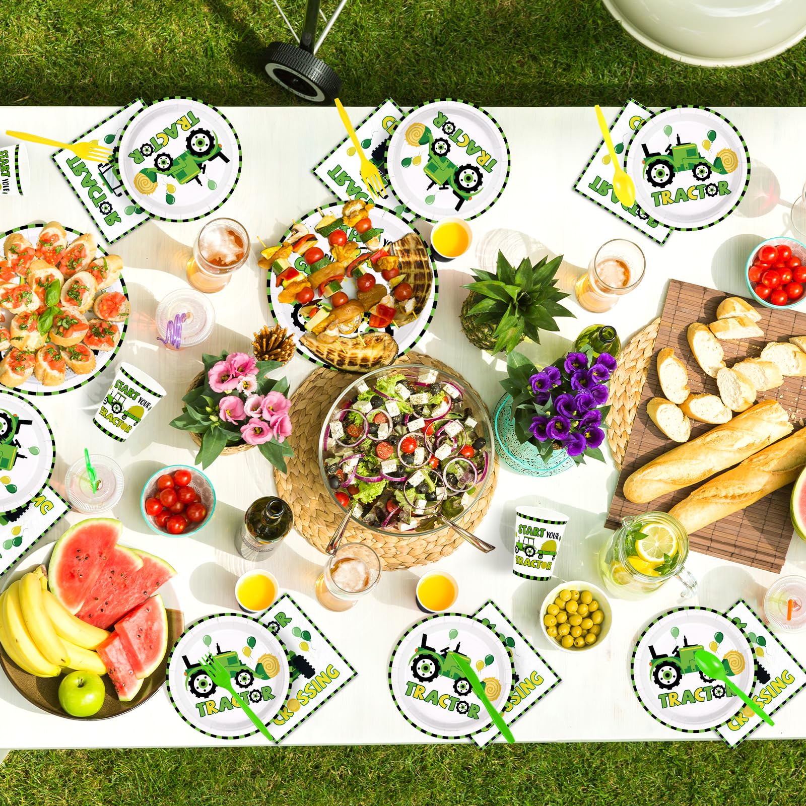 168 Pcs Tractor Birthday Party Plates Napkins Cups and Forks - Grencian