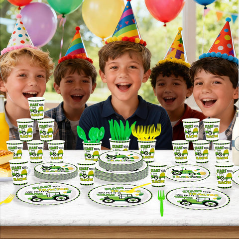 168 Pcs Tractor Birthday Party Plates Napkins Cups and Forks - Grencian