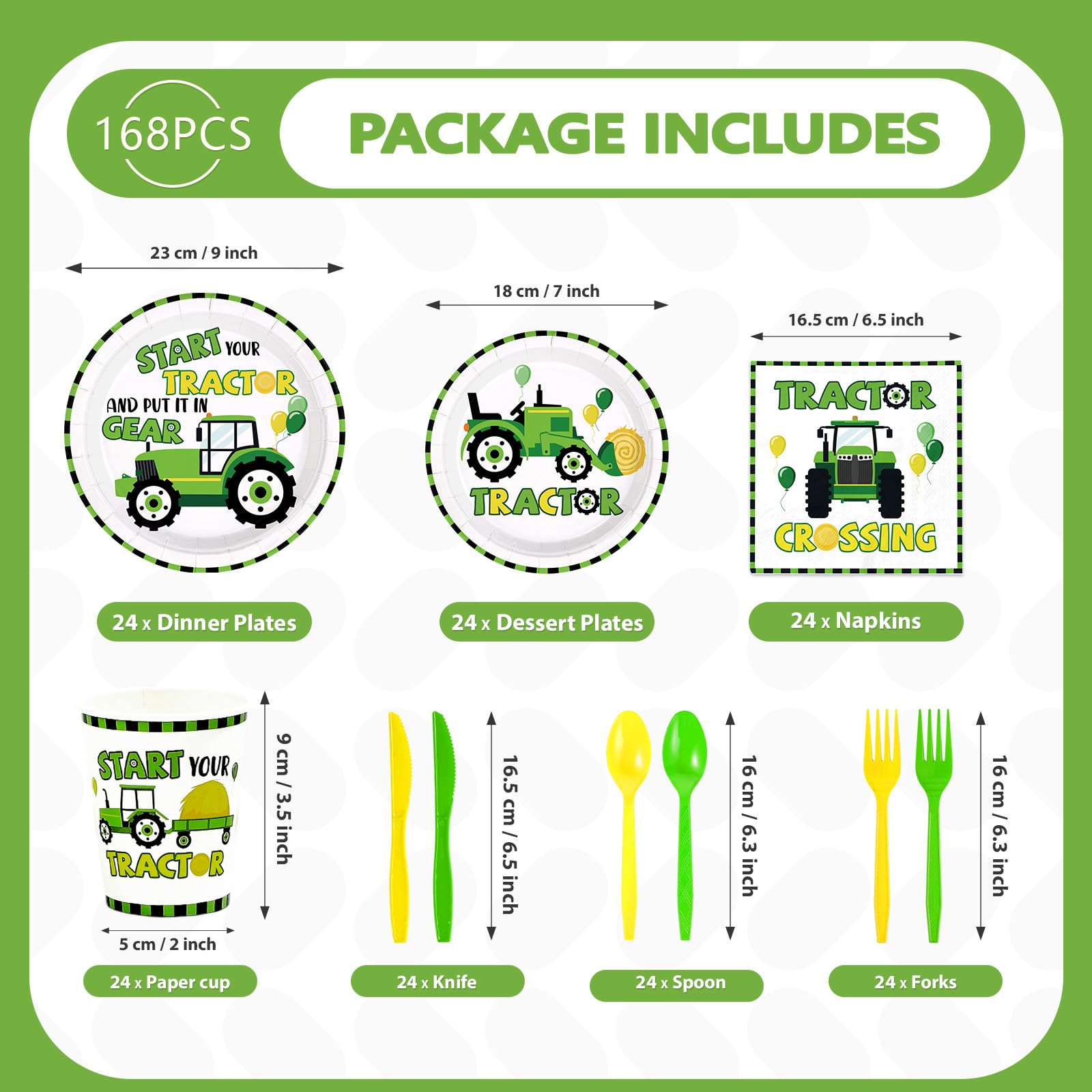 168 Pcs Tractor Birthday Party Plates Napkins Cups and Forks - Grencian