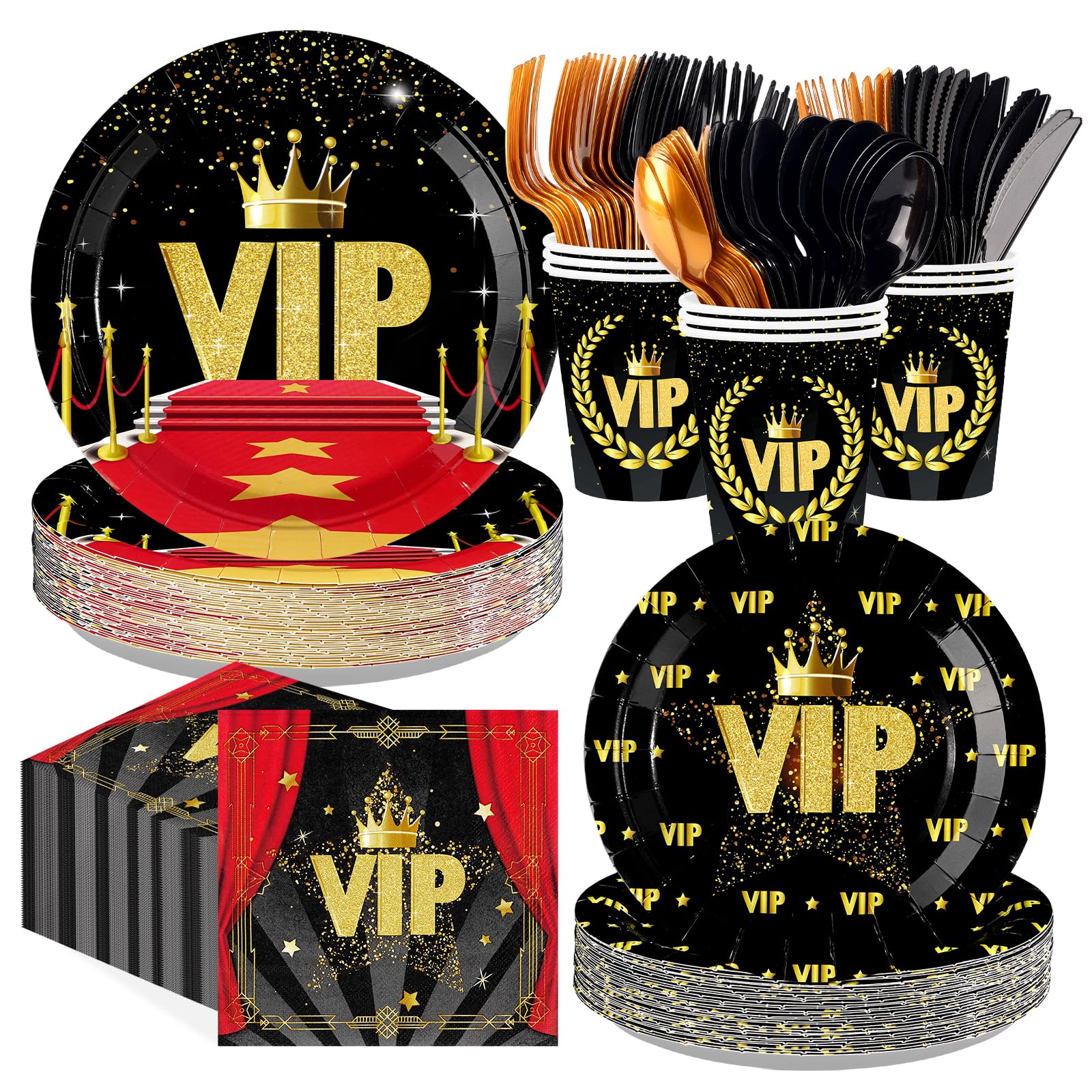 168 Pcs Vip Party Plates Napkins Cups and Forks - Grencian