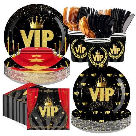 168 Pcs Vip Party Plates Napkins Cups and Forks - Grencian