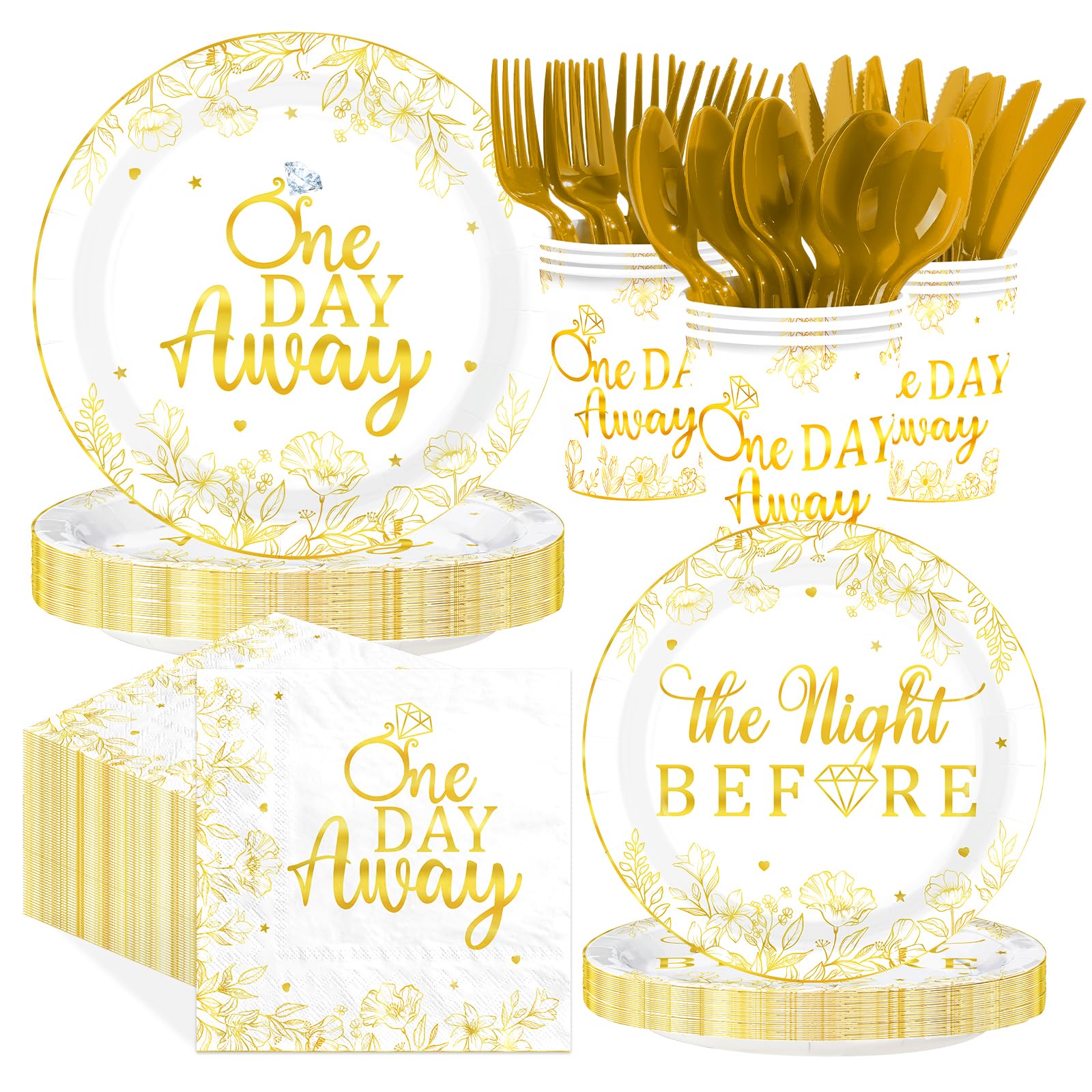168 Pcs Wedding Rehearsal Party Plates Napkins Cups and Forks - Grencian