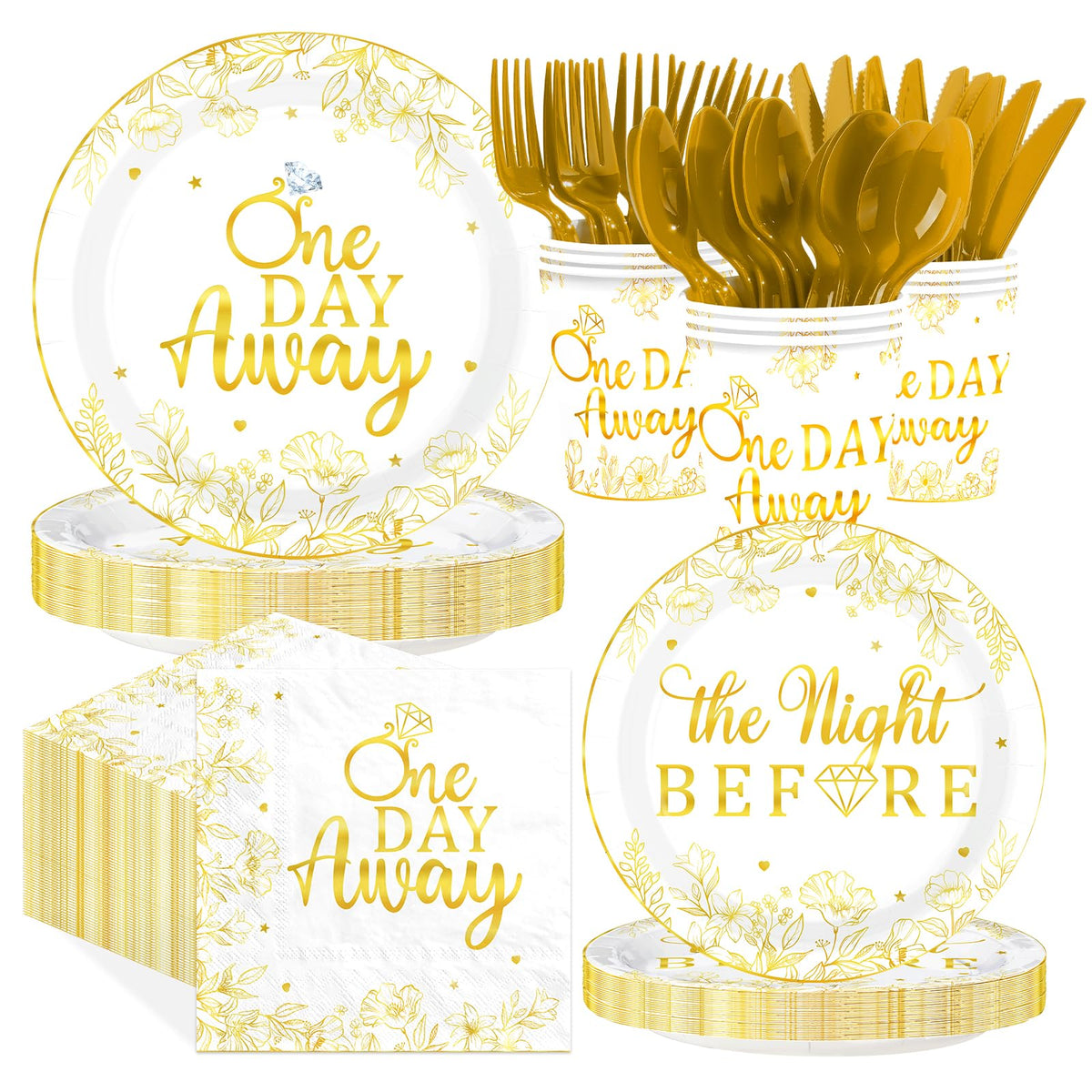 168 Pcs Wedding Rehearsal Party Plates Napkins Cups and Forks - Grencian
