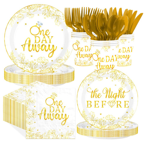 168 Pcs Wedding Rehearsal Party Plates Napkins Cups and Forks - Grencian