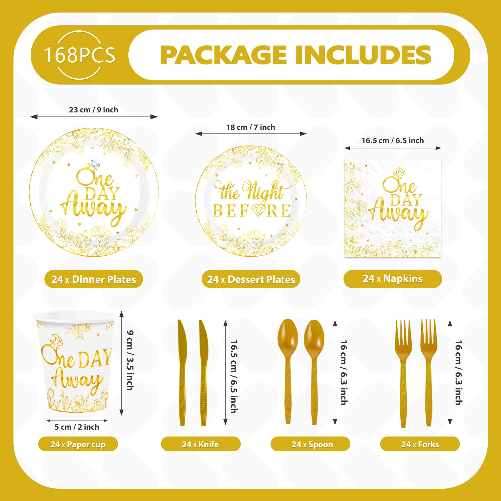 168 Pcs Wedding Rehearsal Party Plates Napkins Cups and Forks - Grencian