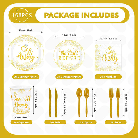 168 Pcs Wedding Rehearsal Party Plates Napkins Cups and Forks - Grencian