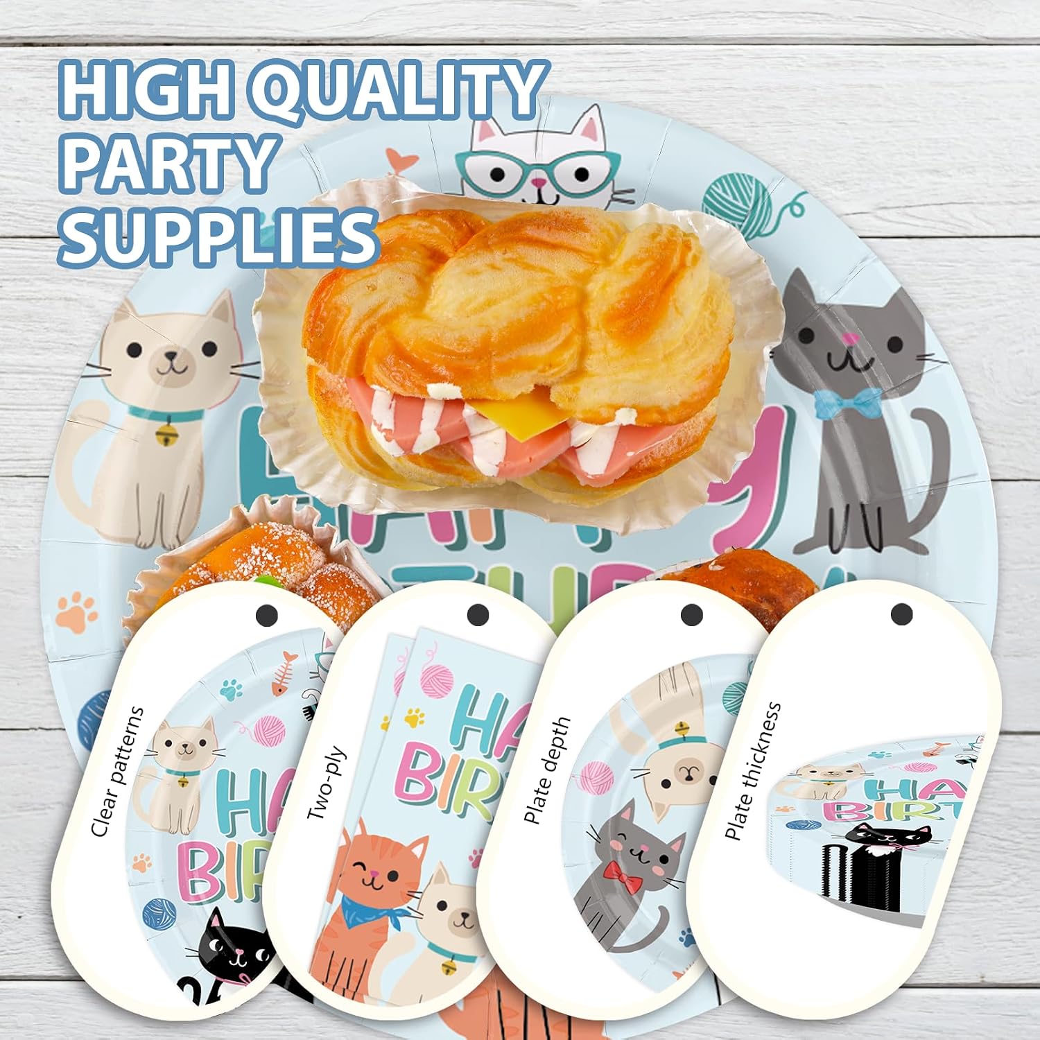 168 Pcs Cat Birthday Party Plates Napkins Cups Set - Serves 24 - Grencian