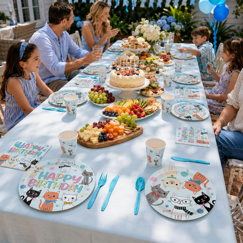 168 Pcs Cat Birthday Party Plates Napkins Cups Set - Serves 24 - Grencian