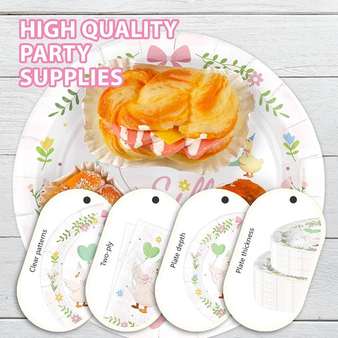 168 Pcs One Silly Goose 1st Birthday Plates Napkins Cups Set - Serves 24 - Grencian