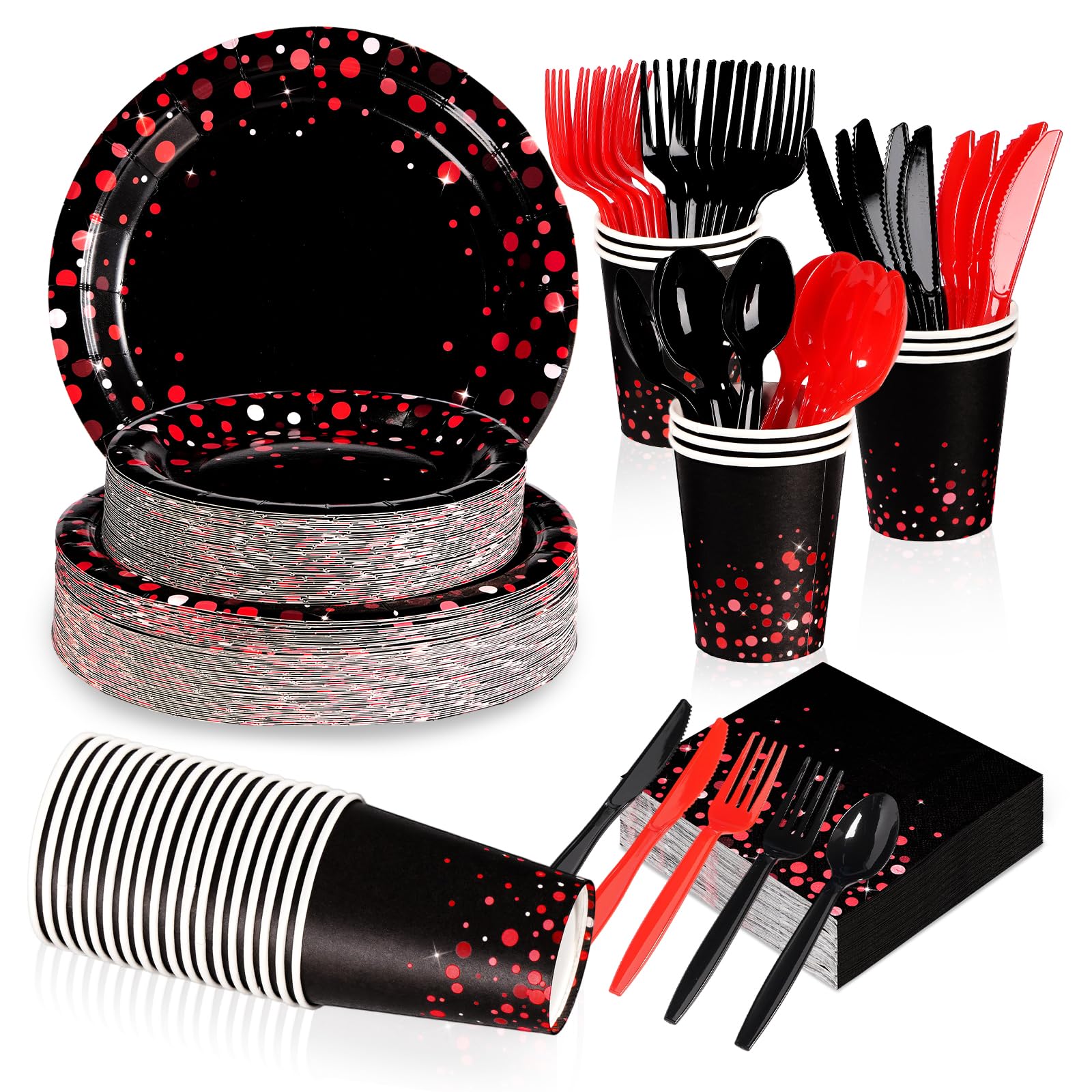 168Pcs Red Dot on Black Paper Supplies - Grencian
