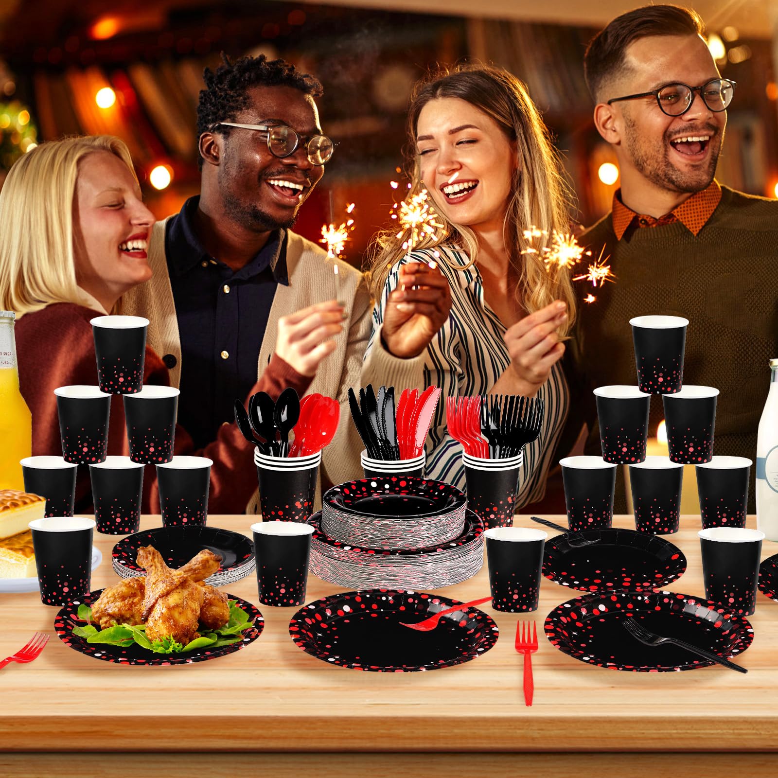 168Pcs Red Dot on Black Paper Supplies - Grencian