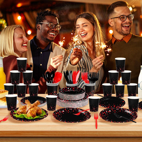 168Pcs Red Dot on Black Paper Supplies - Grencian