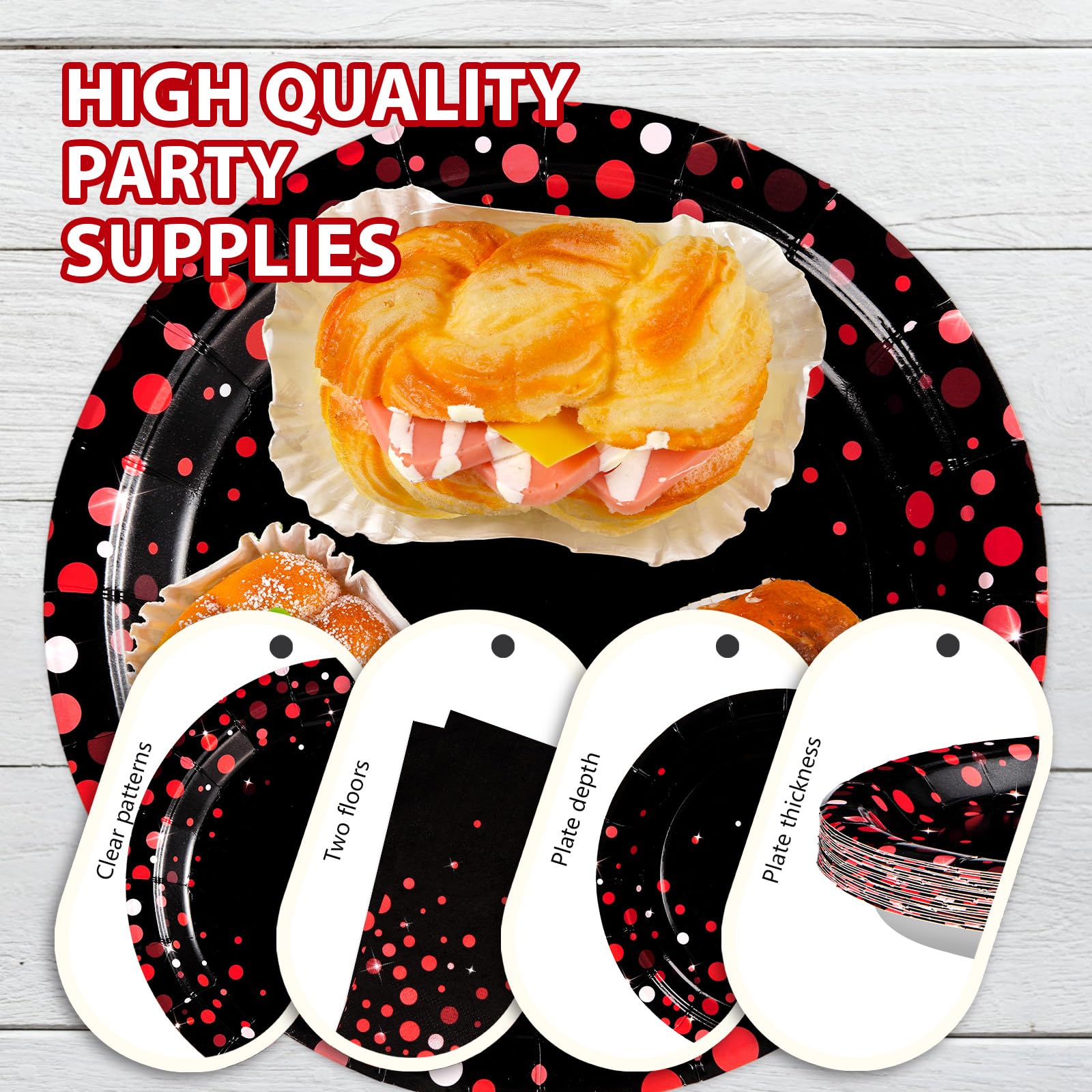 168Pcs Red Dot on Black Paper Supplies - Grencian