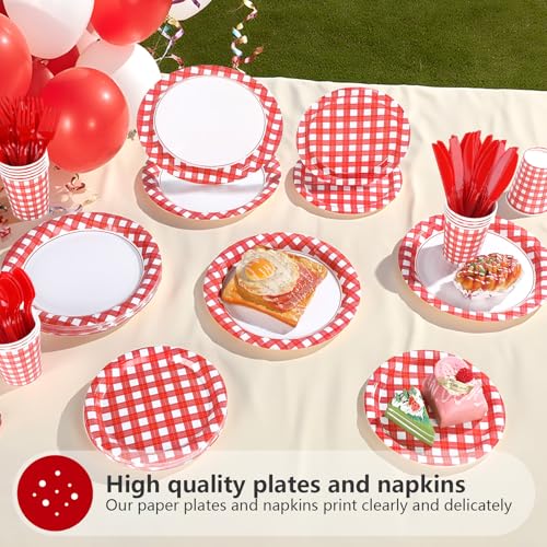 168Pcs Red and White Gingham Paper Supplies - Grencian