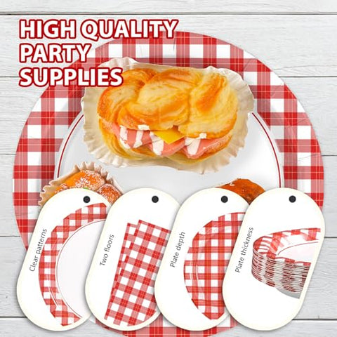 168Pcs Red and White Gingham Paper Supplies - Grencian