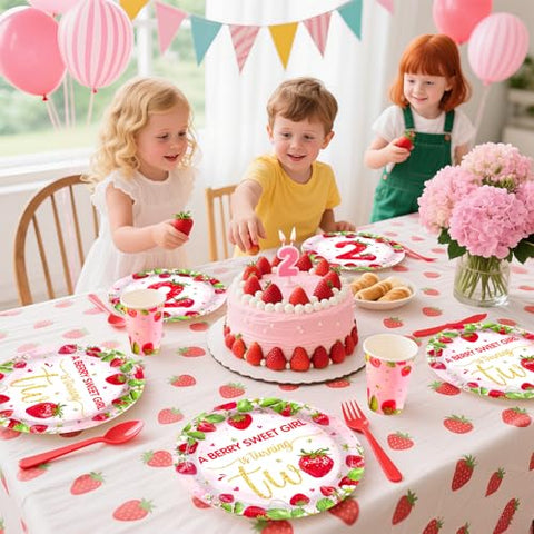 168Pcs Strawberry 2nd Birthday Paper Supplies - Grencian