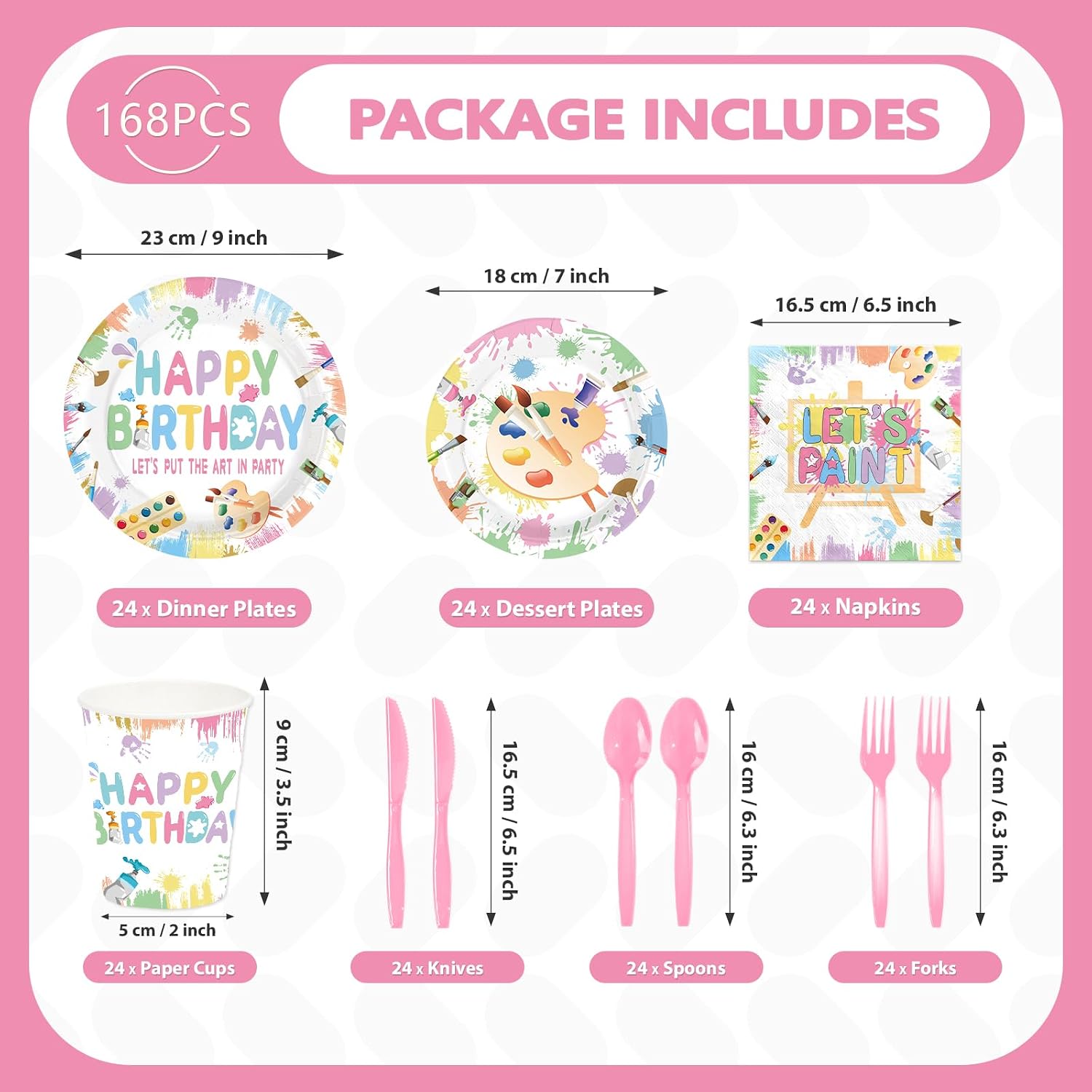 168Pcs Art Paint Birthday Party Decorations Tableware Serves 24 - Grencian