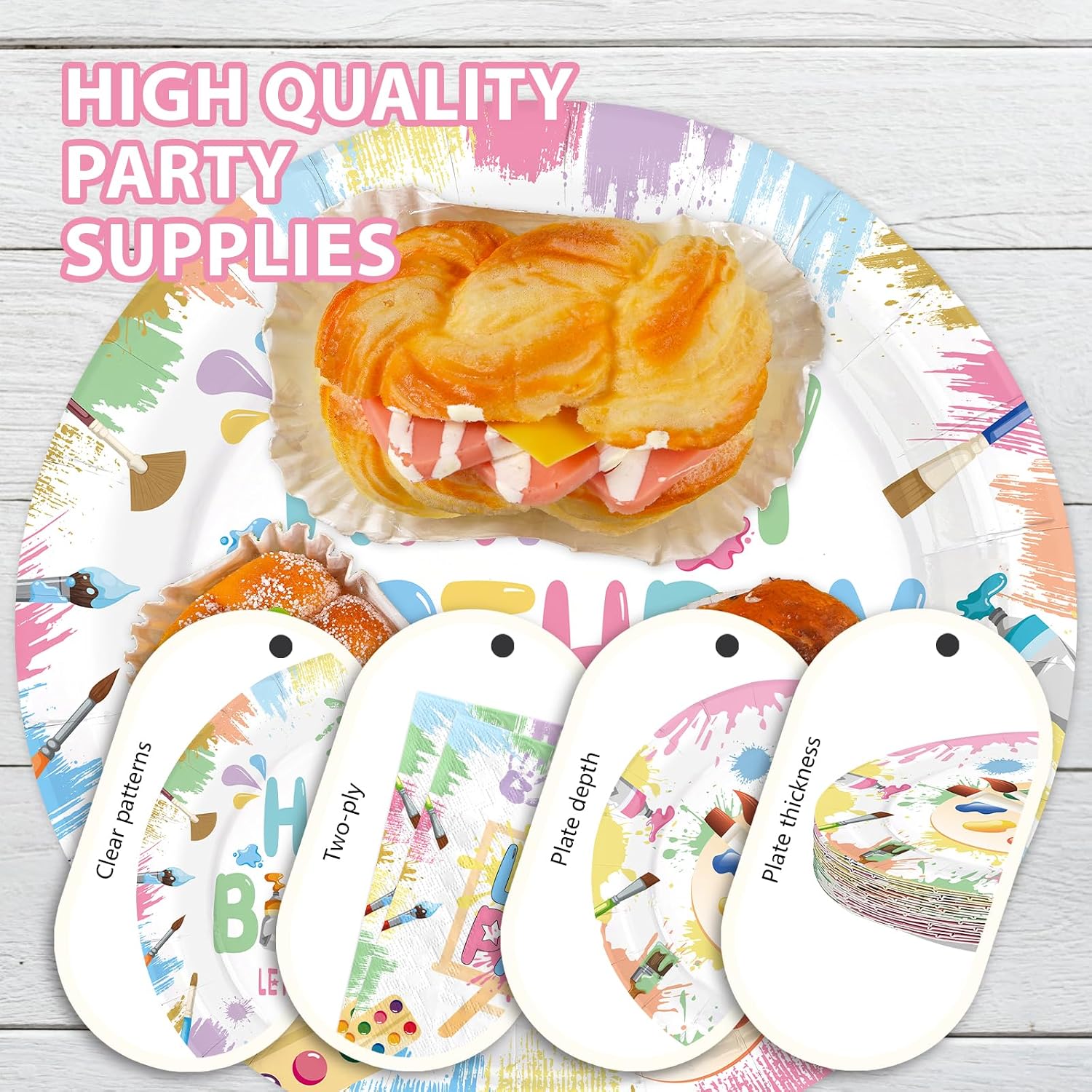168Pcs Art Paint Birthday Party Decorations Tableware Serves 24 - Grencian