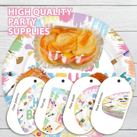 168Pcs Art Paint Birthday Party Decorations Tableware Serves 24 - Grencian