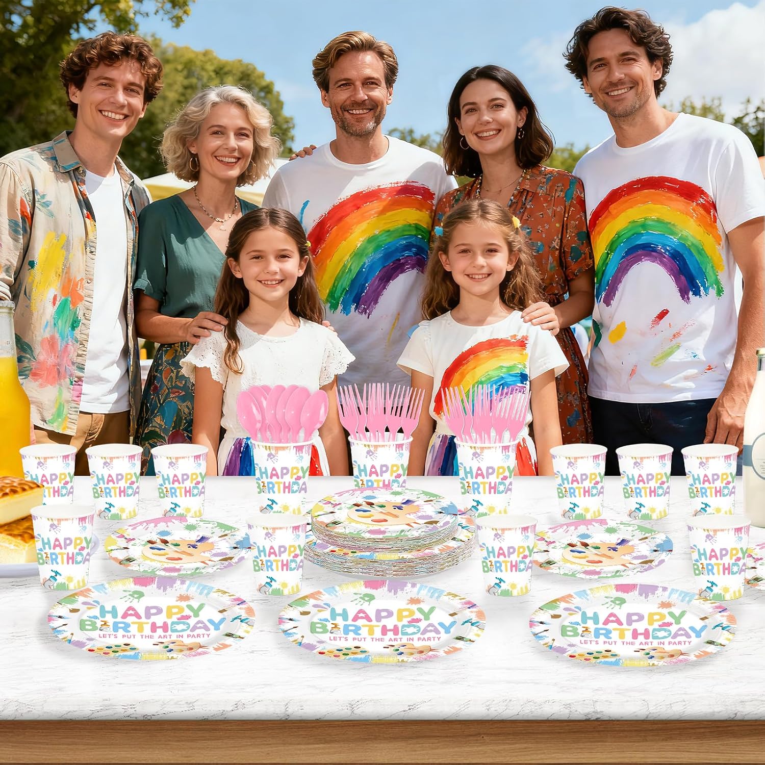 168Pcs Art Paint Birthday Party Decorations Tableware Serves 24 - Grencian