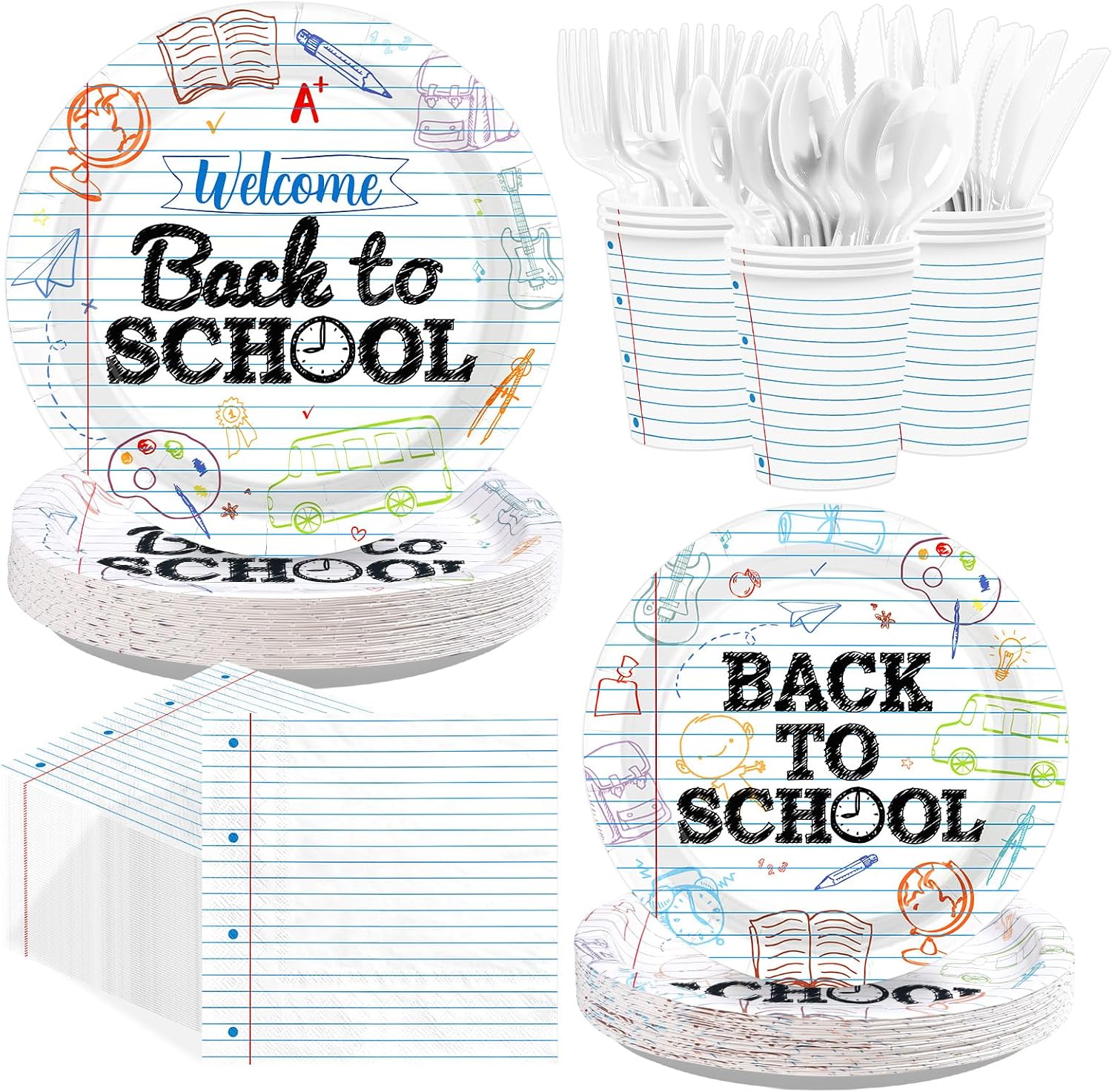 168Pcs Back to School Party Decoration First Day Tableware Serves 24 - Grencian
