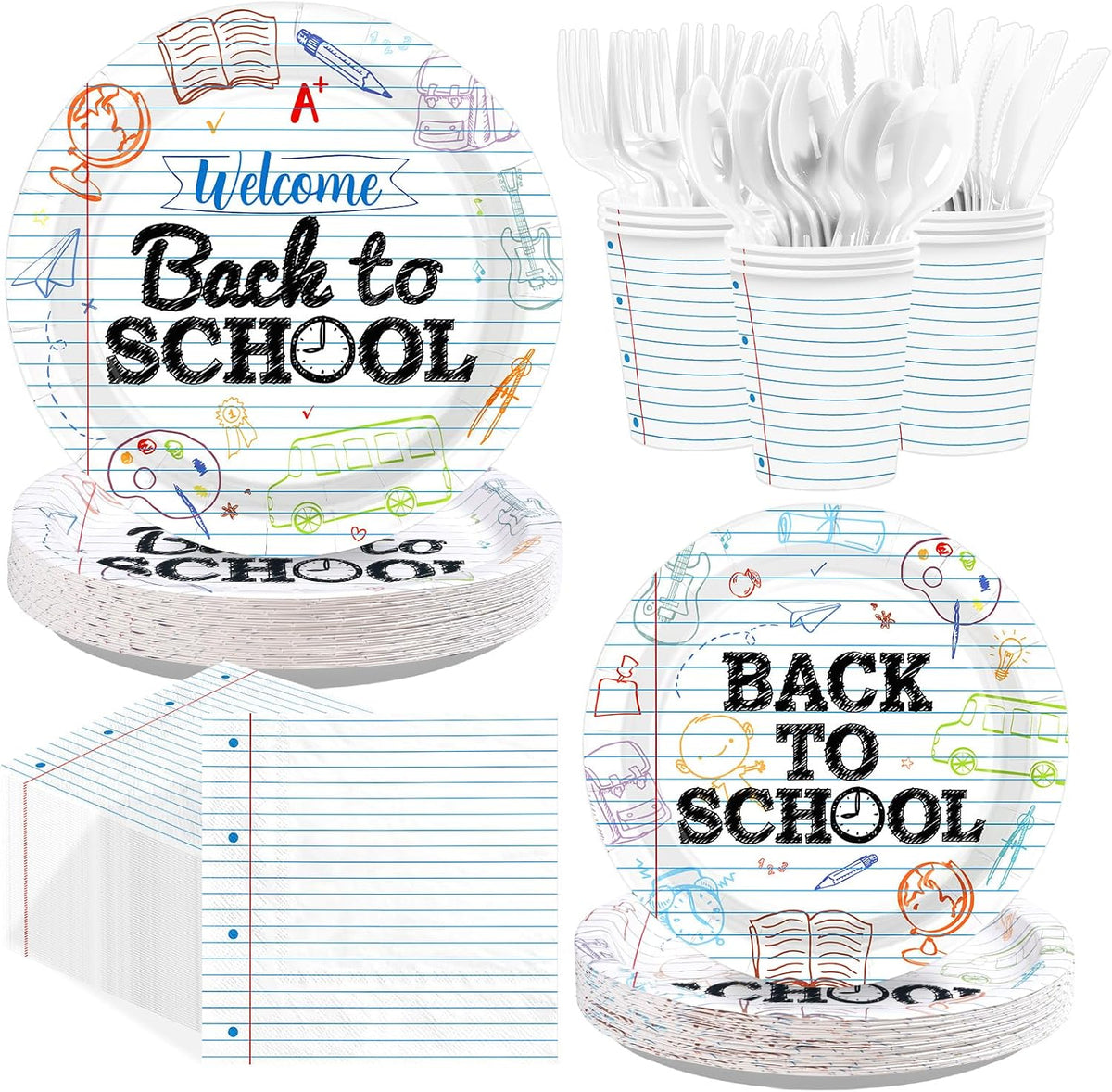 168Pcs Back to School Party Decoration First Day Tableware Serves 24 - Grencian